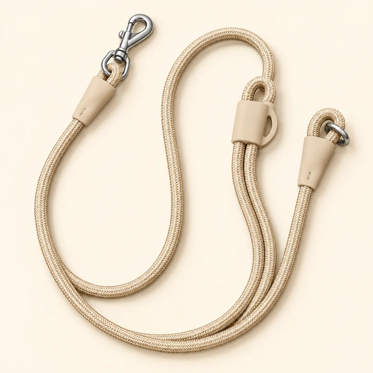 Correa de cuerda beige con ajustador y herrajes metálicos